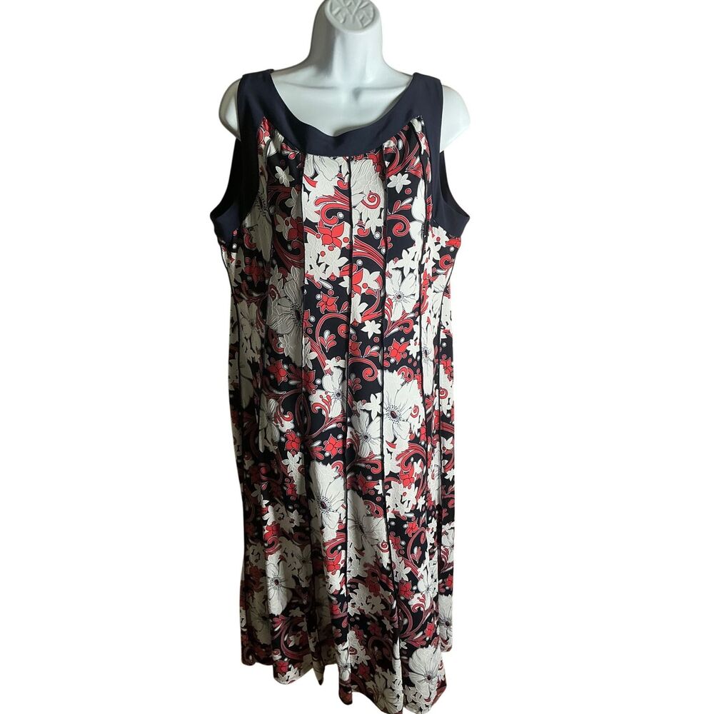 Perceptions New York XL Sleeveless Floral Dress Navy Red White Midi
